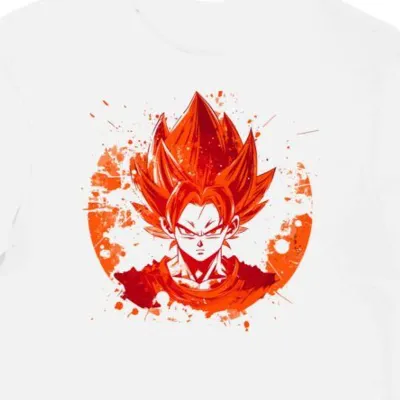 Koszulka męska biała z nadrukiem czerwonych włosów Goku 9331