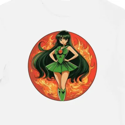 Koszulka męska biała z nadrukiem zielonego kokardy Sailor Mars
