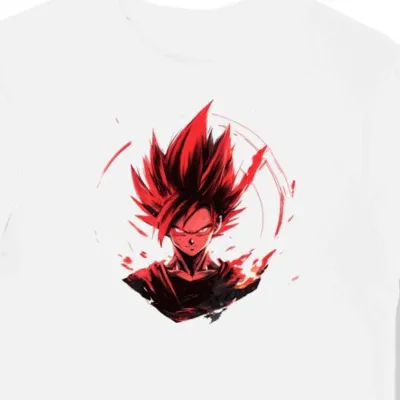 Koszulka męska biała z nadrukiem czerwonych włosów Goku 9331