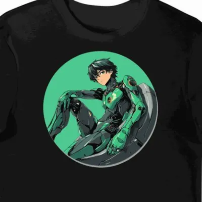 Koszulka męska czarna z motywem świetlistego anime