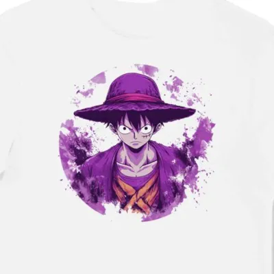 Koszulka męska biała z motywem fioletowego kapelusza anime