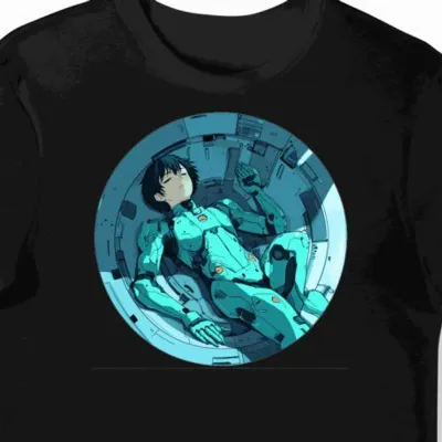 Koszulka męska czarna z motywem neonowego anime