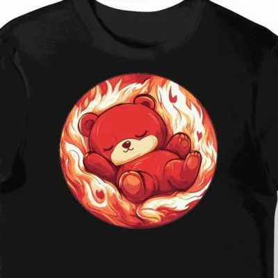 Koszulka męska czarna z motywem Rilakkuma w czerwieni