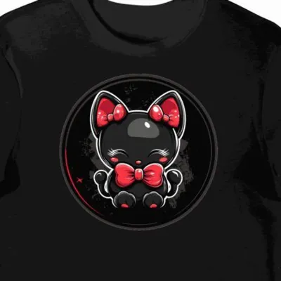 Koszulka męska czarna z nadrukiem Hello Kitty i kokardy