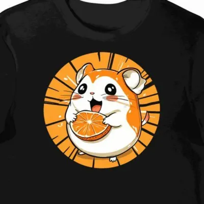 Koszulka męska czarna z motywem pomarańczowego Hamtaro 9331