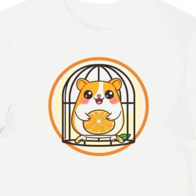 Koszulka męska biała z nadrukiem Kawaii Hamtaro