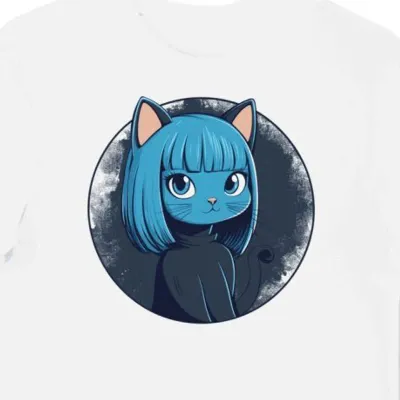 Koszulka męska biała z nadrukiem Kawaii Kociaka