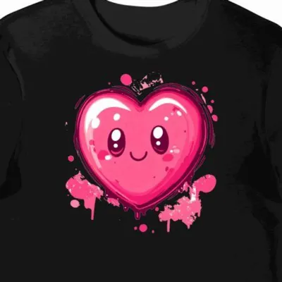Koszulka męska czarna z motywem kawaii serca