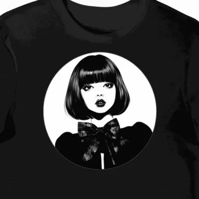 Koszulka męska czarna z nadrukiem stylu JPop