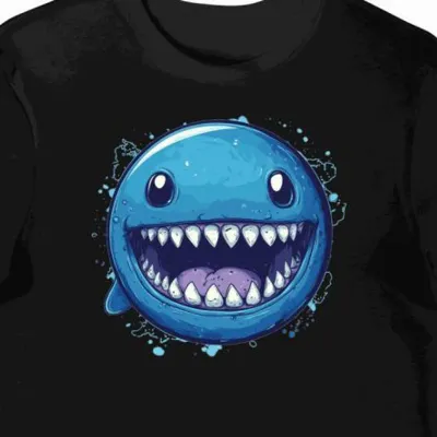 Koszulka męska czarna z nadrukiem Domo Chomping w stylu kawaii