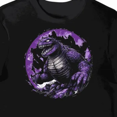 Koszulka męska czarna z nadrukiem purpurowej zbroi Gamera
