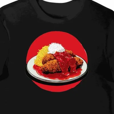 Koszulka męska czarna z nadrukiem czerwonego curry