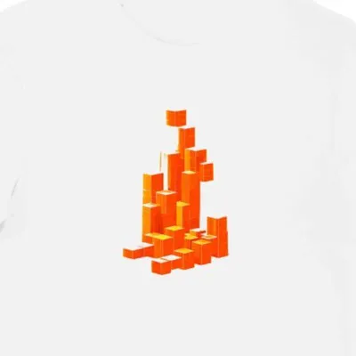 Koszulka męska biała z grafiką pomarańczowego klocka Tetris
