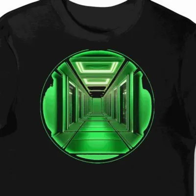 Koszulka męska czarna z motywem zielonego neonu arcade