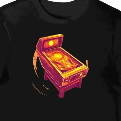 Koszulka męska czarna z nadrukiem pinballa