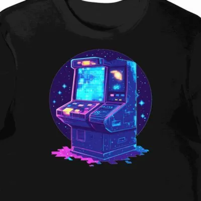 Koszulka męska czarna z motywem niebieskiego retro