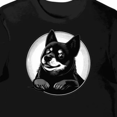 Koszulka męska czarna z motywem shiba inu