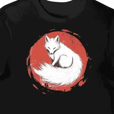 Koszulka męska czarna z motywem symbolu kitsune