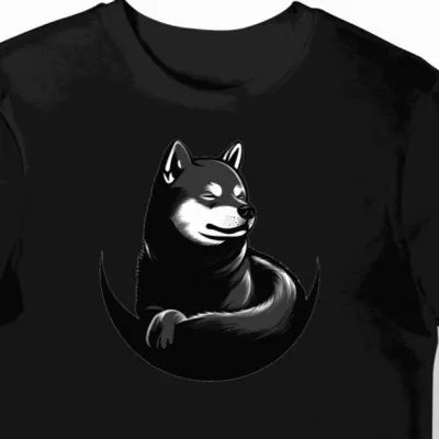Koszulka męska czarna z nadrukiem symboli popkultury i psa Shiba Inu