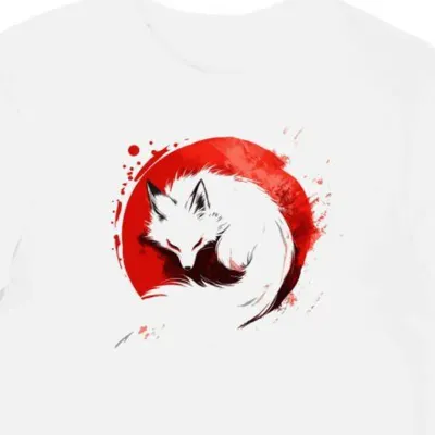Koszulka męska biała z motywem kitsune