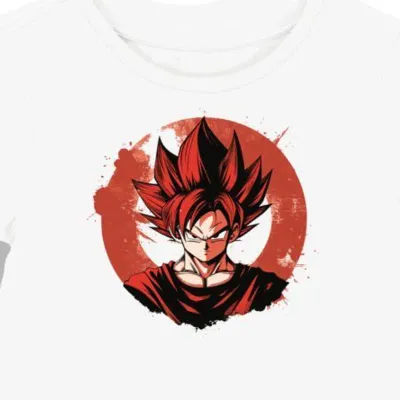 Koszulka damska biała z grafiką czerwonych włosów Goku