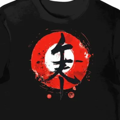 Koszulka męska czarna z nadrukiem czerwonego kanji