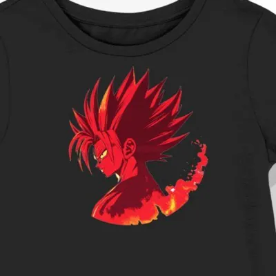 Koszulka damska czarna z nadrukiem czerwonych włosów Goku
