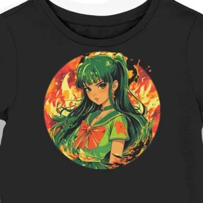 Koszulka damska czarna z motywem Anime Zielona Wstążka
