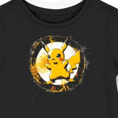 Koszulka damska czarna z grafiką Złotego Ogona Pikachu