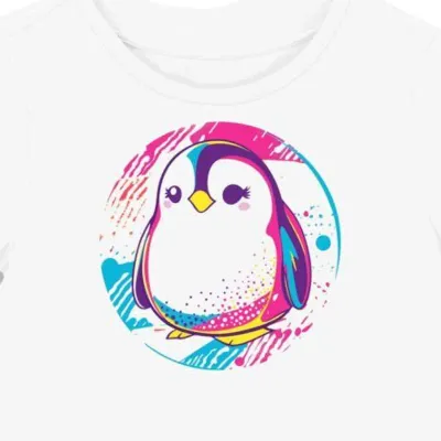 Koszulka damska biała z motywem pingwina kawaii