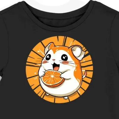 Koszulka damska czarna z nadrukiem pomarańczowego Hamtaro 9331