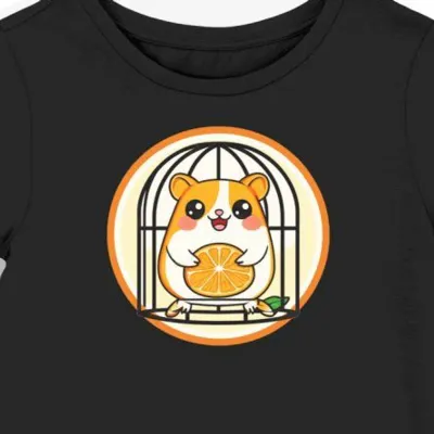 Koszulka damska czarna z motywem pomarańczowego Hamtaro