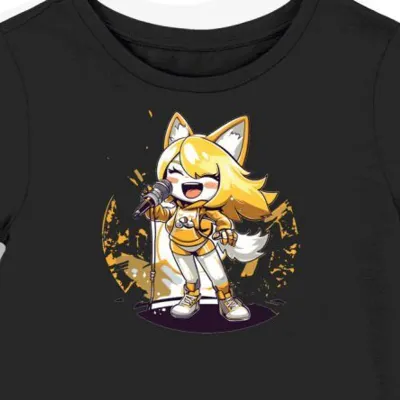 Koszulka damska czarna z nadrukiem Aggretsuko i mikrofon