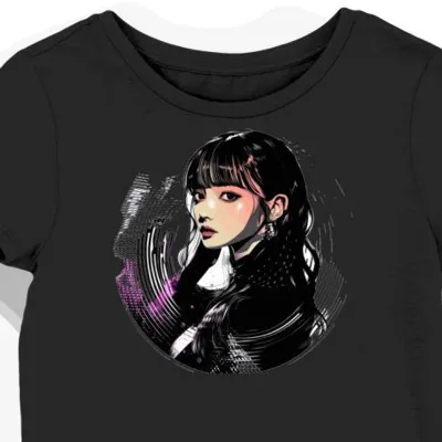 Koszulka damska czarna z motywem futurystycznym JPop