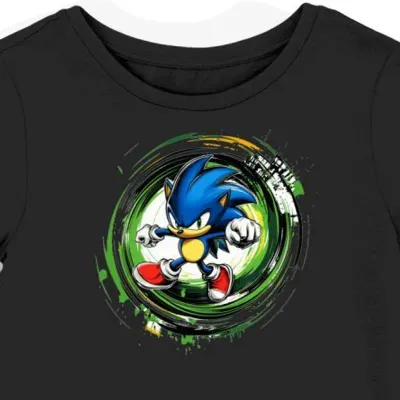 Koszulka damska czarna z motywem zielonego pierścienia Sonic