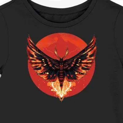 Koszulka damska czarna z nadrukiem Mothra Czerwone Skrzydła