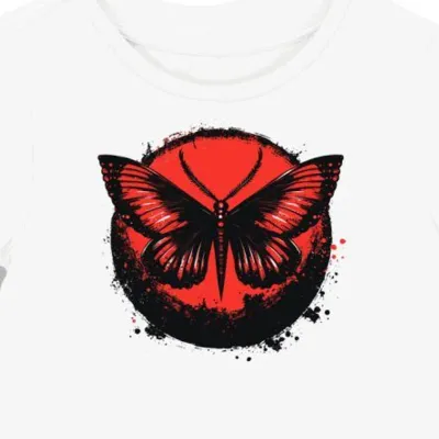 Koszulka damska biała z nadrukiem czerwonych skrzydeł Mothra