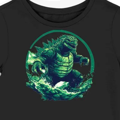 Koszulka damska czarna z nadrukiem zielonego Kaiju