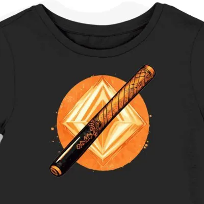 Koszulka damska czarna z motywem sumo i baseballa