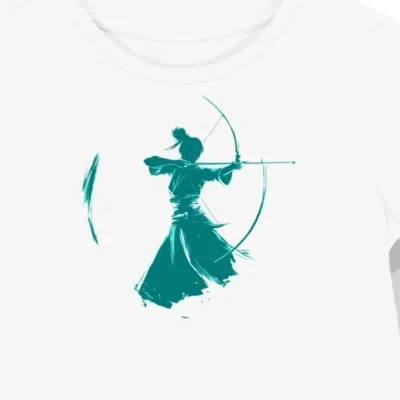Koszulka damska biała z motywem łucznictwa Teal Kyudo