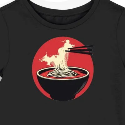 Koszulka damska czarna z nadrukiem ramen czerwony