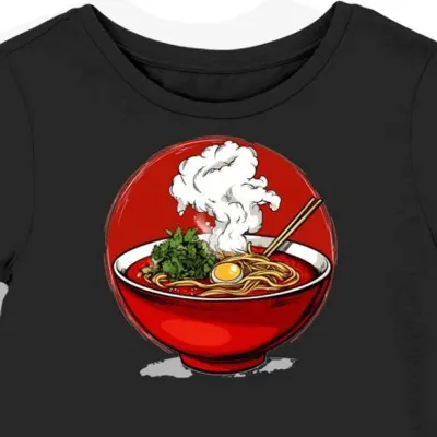Koszulka damska czarna z nadrukiem miski ramen
