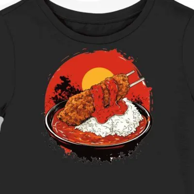 Koszulka damska czarna z motywem japońskiego katsu curry