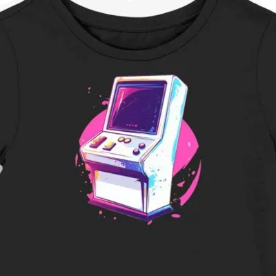 Koszulka damska czarna z motywem joysticka i arcade