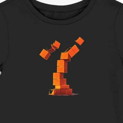 Koszulka damska czarna z motywem pomarańczowego tetris