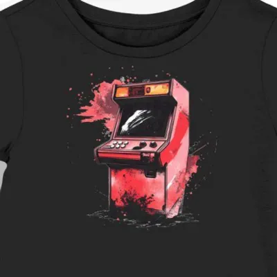 Koszulka damska czarna z nadrukiem retro arcade fighter
