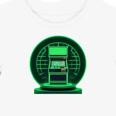 Koszulka damska biała z neonowym motywem arcade