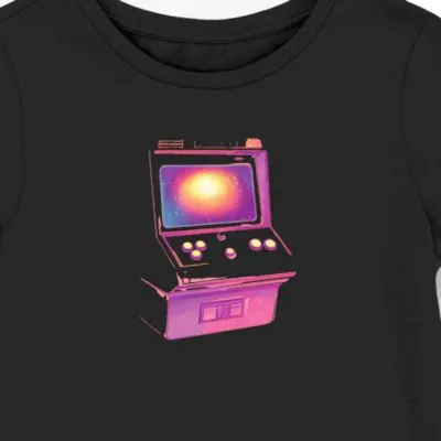 Koszulka damska czarna z nadrukiem złotych cyfr w stylu arcade
