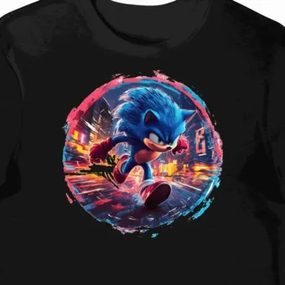 Koszulka męska czarna z motywem Sonic the Hedgehog