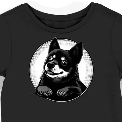 Koszulka damska czarna z motywem czarnego Shiba Inu